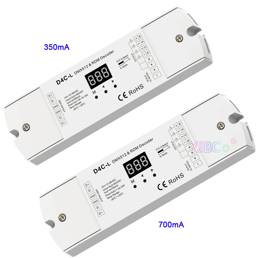 

4CH Constant Current DMX512 & RDM Decoder 350mA/700mA D4C-L RGB/RGBW PWM current receiver Digital display led controller
