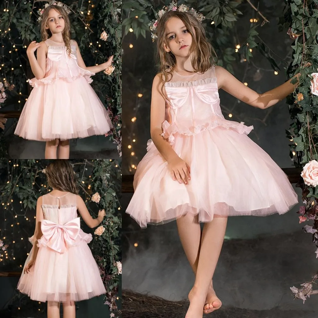 

Индивидуальное Цветочное платье для девочки на свадьбу с большим бантом и жемчугом, готов к посещению принцессы, для различных вечеринок, с прозрачной спинкой