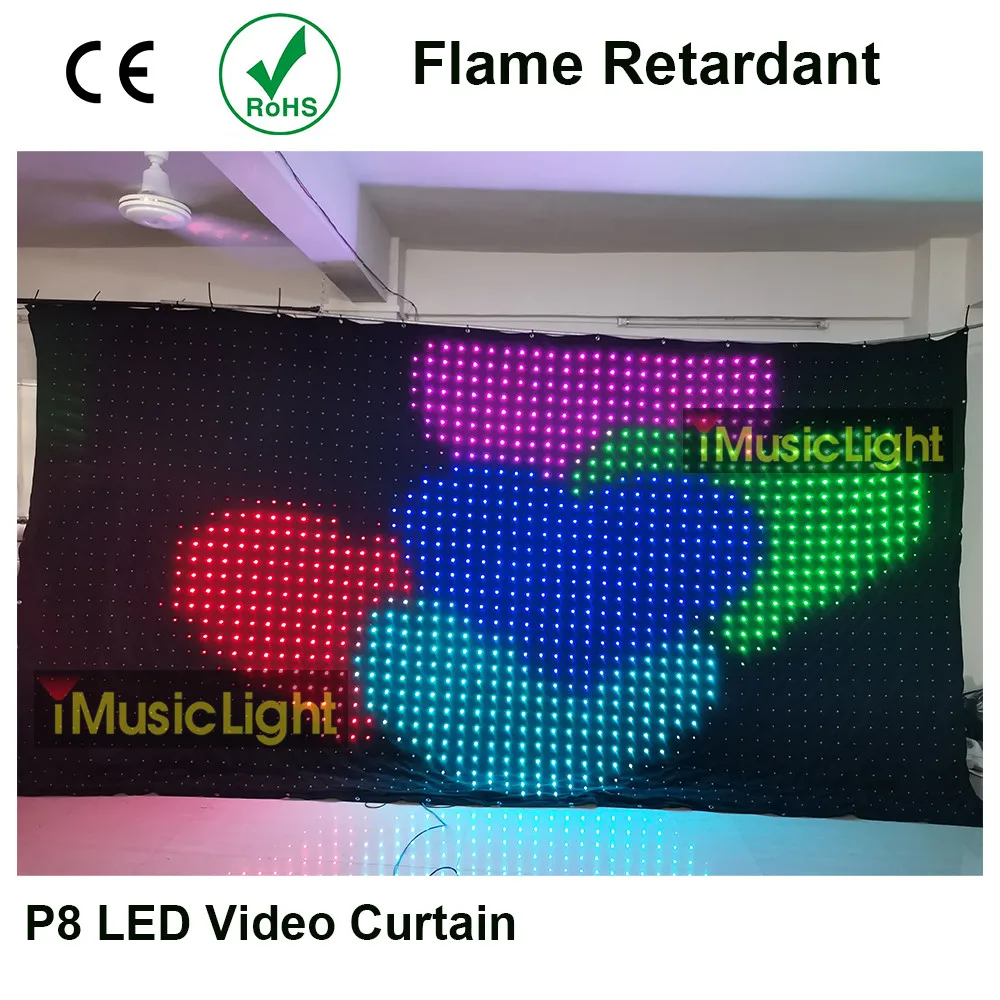 

Светодиодная ткань для видеосъемки P8 3 mtr x 4 mtr PC/DMX контроль украшения Свадебный фон RGB фотоэффекты