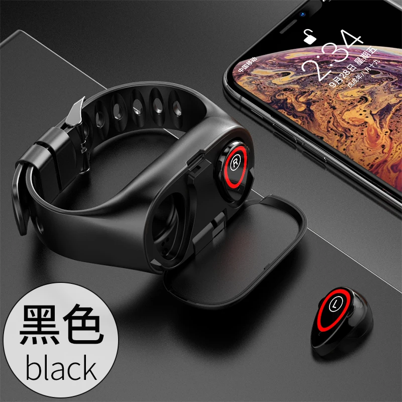 Black SH30L умный браслет с Bluetooth наушниками с магнитной зарядкой, фитнес-трекер для сна, умные часы - Цвет: Black
