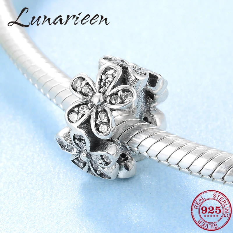 New 925 Sterling Silver Fashion flower round zircon DIY spacer beads Fit Original europeu Charm Bracelet Jewelry making | Украшения и