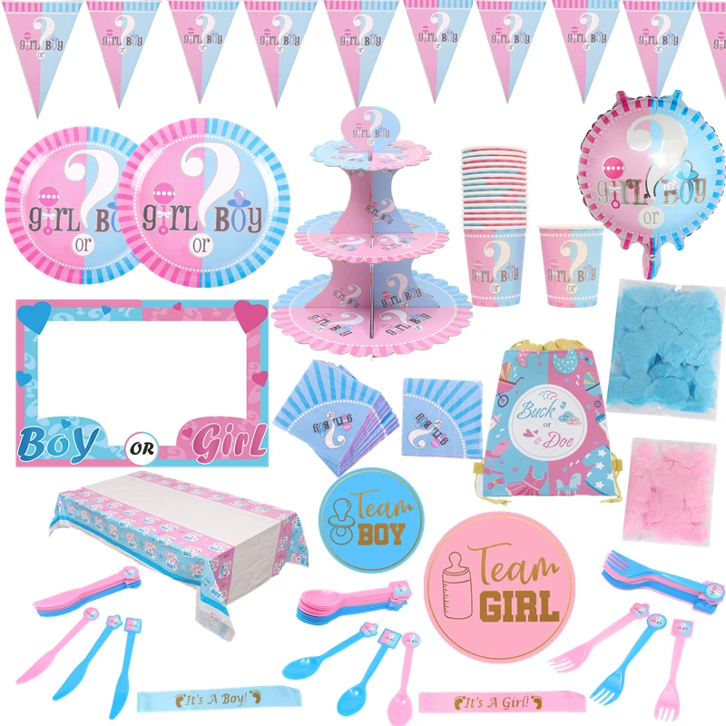 Buen valor Juego de vajilla desechable con detalles de género Mantel y servilletas para Baby Shower, niño o niña, suministros de decoración de fiesta y9VKM6NWVRD