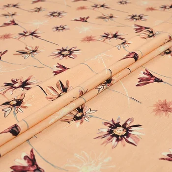 

130CM Wide 35MM Floral Print Orange Silk Linen Fabric for Summer Spring Jacket Dress Shirt Clothes J212
