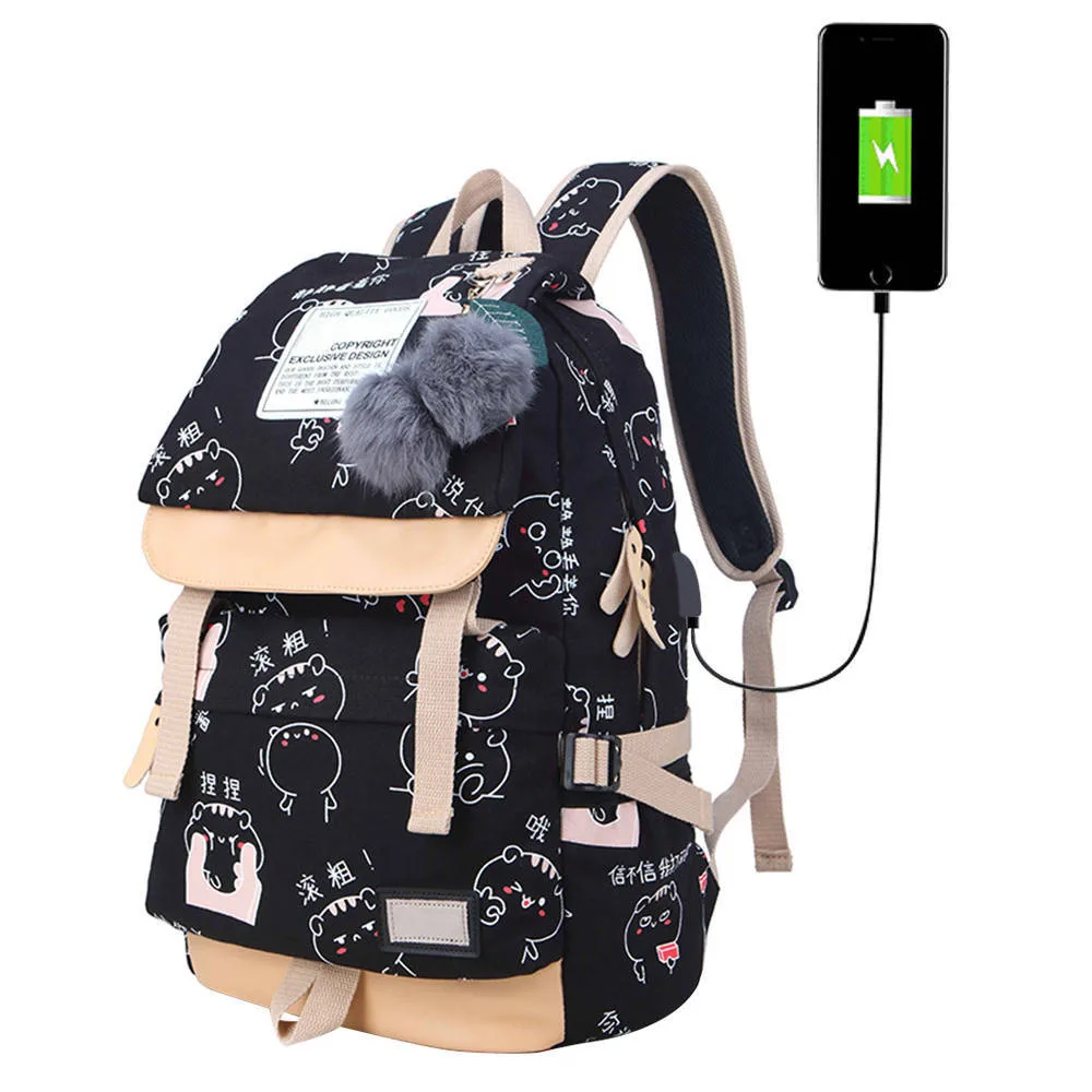 Женские мужские рюкзаки с принтом с меховым шариком, школьная сумка для девочек-подростков, женская сумка для ноутбука, дорожная сумка на заднюю панель, сумка,# T3G