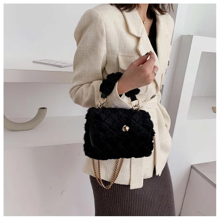 Плюшевая сумка через плечо с цепочкой, женская маленькая сумка с текстурой, новая осенняя и зимняя Корейская версия сумки на плечо