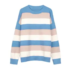 2019 винтажный полосатый Женский свитер и пуловеры с круглым вырезом и длинным рукавом женский свитер осенний пуловер Femme вязаный свитер Femme