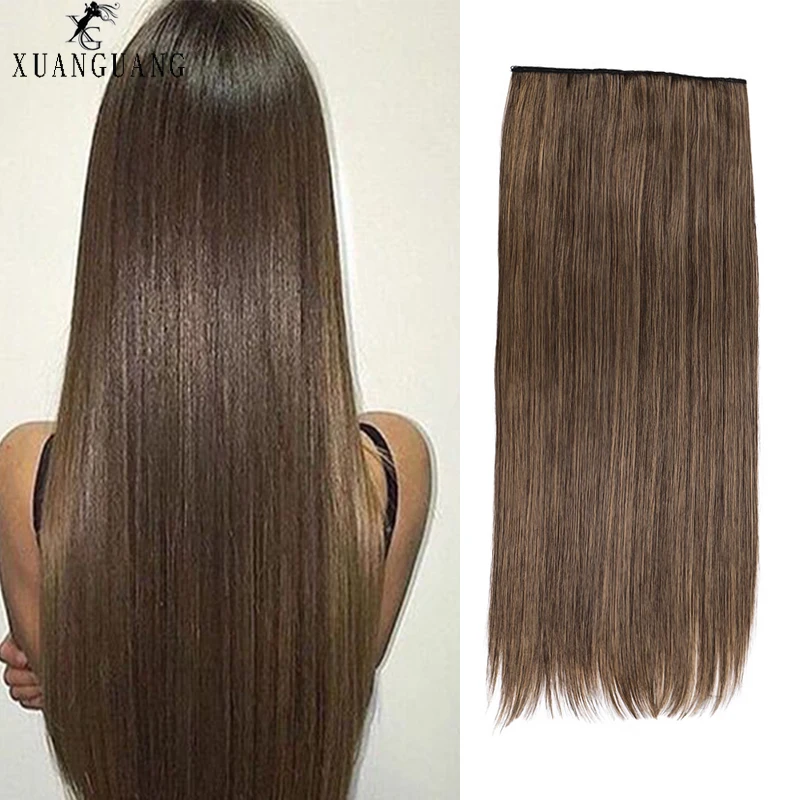 XUANGUANG 5 клипс/шт длинные прямые волосы 24 дюйма длинные высокие женские высокие темперамент синтетический парик