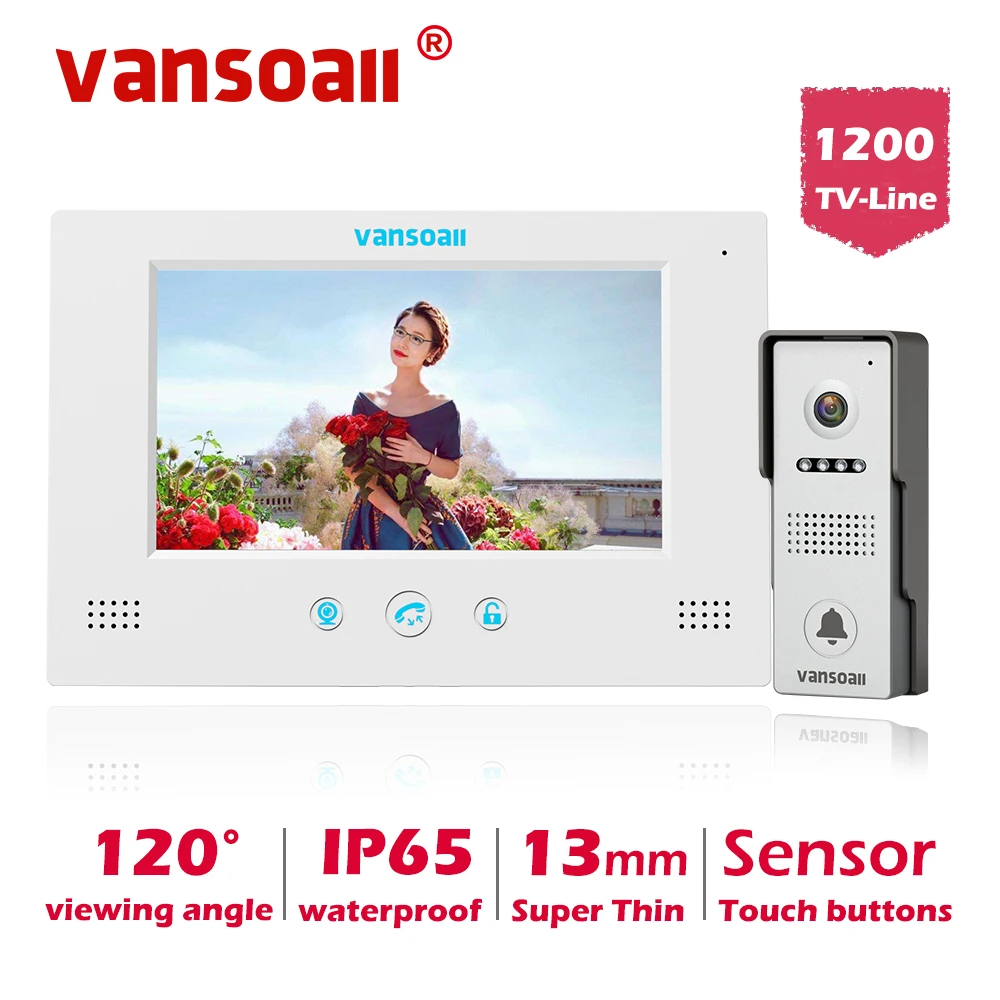 VANSOALL-videoportero con cable, timbre de puerta con Monitor a Color de 7 pulgadas y timbre impermeable, soporte de desbloqueo