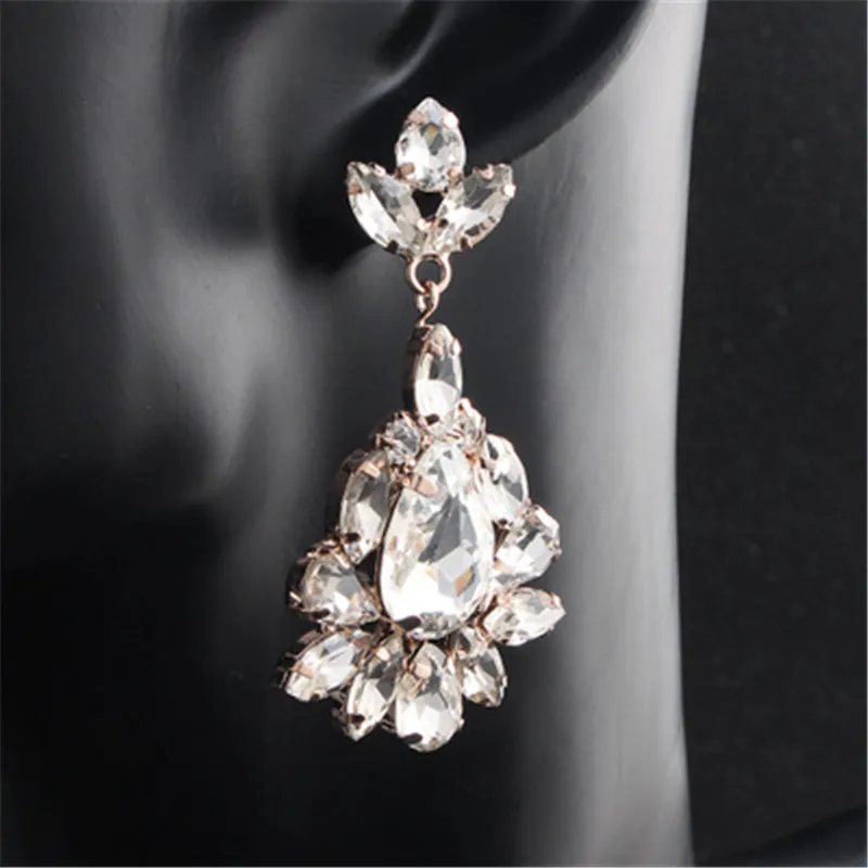 7 FIAZIA Crystal Leaf Bridal Drop Earring Druzy Earrings Rhinestone Dangle Earring Jewelry mujer moda Bride Wedding Accessories