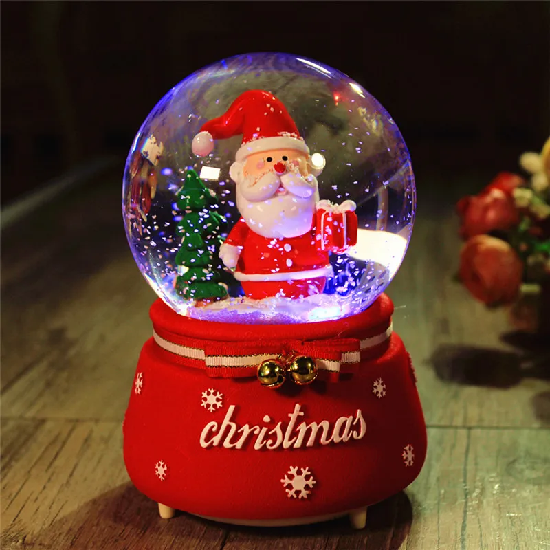 

Rotatable Luminous Music Boxes Crystal Ball Resin Music Box with Light Tabletop LED Santa Claus Christmas Gift Children's Gifts