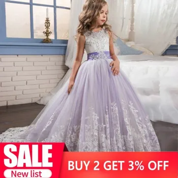 

2019 Romantic Flower Girl Wedding Bridesmaid Dress 2019 New Bead Decoration Full Length Long Lace Dress Flower Girl Party Dress