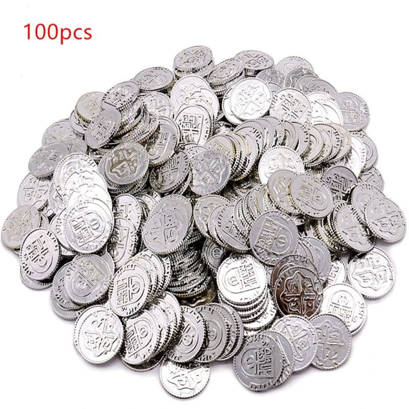 100pcs Pirate Treasure Game Poker Chips Gold Plating Plastic Poker