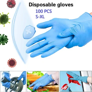 

100pcs Disposable Nitrile Gloves Latex Rubber Gloves Household Cleaning Experiment Catering Gloves Universal Left and Right Hand
