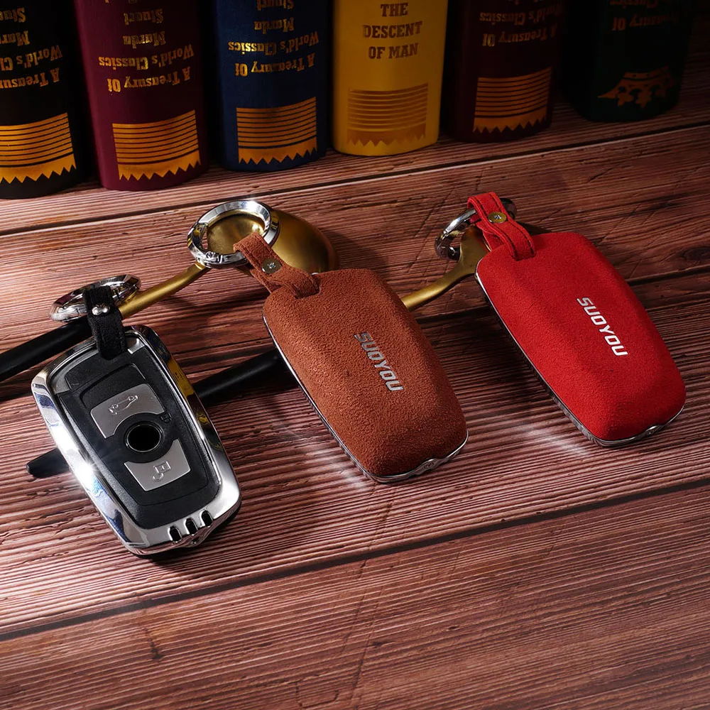 

3/4 Button Suede Leather Car Remote Key Fob Shell Cover Case For BMW 1 3 4 5 6 7 Series E36 E46 E87 E90 Skin Holder Protector