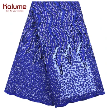 

Kalume African Dry Lace Fabric Royal Blue Nigerian Tulle Lace Fabric With Sequins Embroidery French Mesh Lace For Party F2047