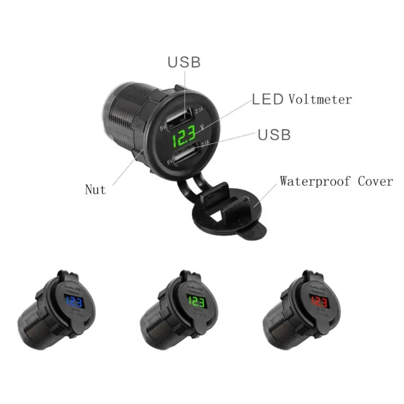 12V 24V Dual USB 5V 2.1A автомобильное зарядное устройство адаптер питания светодиодный вольтметр для грузовика лодки