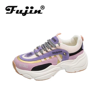 

Fujin Sneakers Women Autumn Spring Thick Bottom Dropshipping Fashion Leisure Breathable Mixed Color Platform Mesh Women Shoes