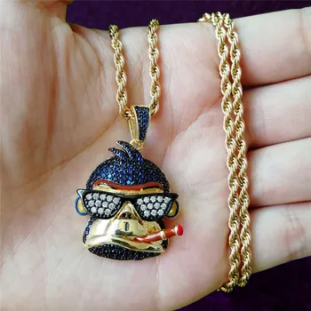 

New Hip Hop Cartoon Monkey Pendant Necklace for Men Women Micro Pave Zircon Punk Necklaces Festival Gifts Hallowmas Collar