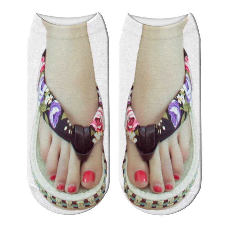 Cute Foot Printed 3D Socks For Women Kawaii Low Ankle Femme Girls Cotton Socks Casual Funny Creative Socks Happy Calcetines Sox