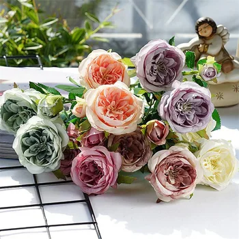 

10Pcs European Fake Short Stem Rose 16.54" Legth Simulation Hibiscus Roses for Wedding Home Decorative Artificial Flowers