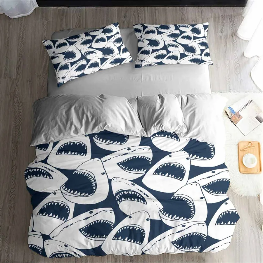 HELENGILI 3D Bedding Set Shark Print Duvet Cover Lifelike Bedclothes with Pillowcase Bed Home Textiles #SY-27 | Дом и сад