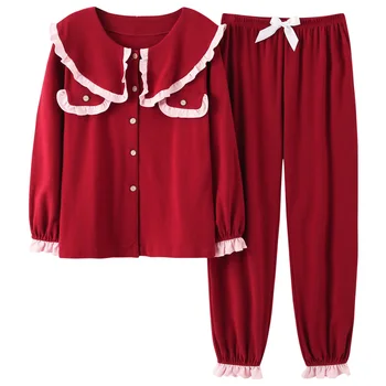 

New Autumn Women Pajama Sets Cotton Long Sleeve Sleepwear Lapel Cartoon Loose Large Size Women Homewear Suit Pijama Cute Pajamas