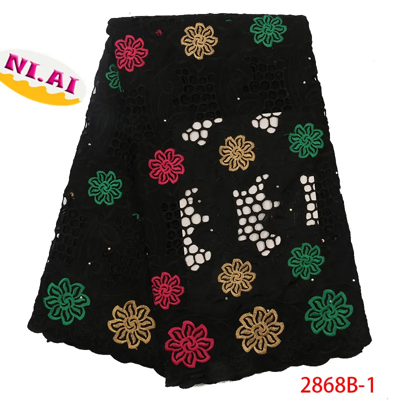 

NI.AI NA2868B-1 Latest Lace Fabric Milk Fiber Cord Lace Fabric For Party Dress African High Quality Stones Guipure Lace Fabric