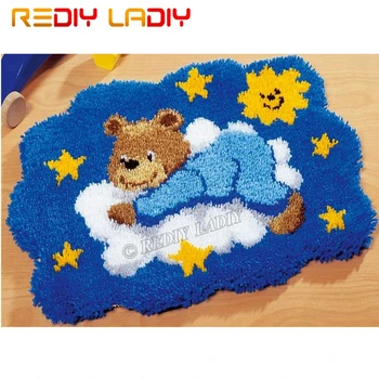 

Latch Hook Kits Make Your Own Rug Blue Teddy Star Tapestry Crochet Cushion Mat DIY Carpet Rug Pre-Printed Canvas Hobby & Crafts