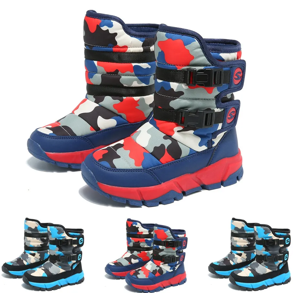 Модные зимние удобные цветные повседневные водонепроницаемые ботинки для мальчиков и девочек