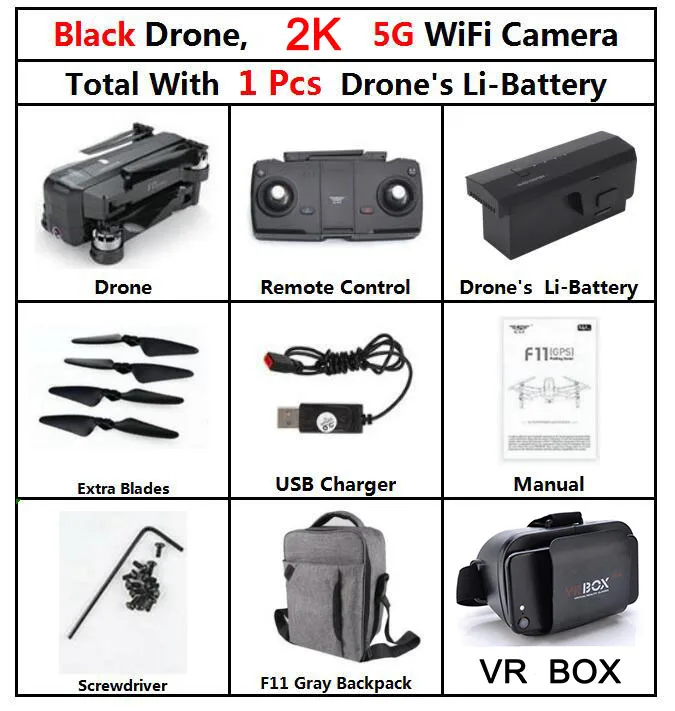 SJRC F11 PRO gps RC складной бесщеточный Квадрокоптер вертолет с Wifi FPV 1080 P/2 K HD камера VS s70w s20w z5 Квадрокоптер - Цвет: F11Pro 1B Gray VR