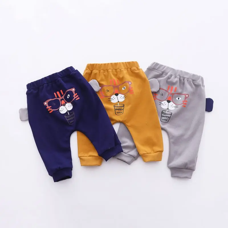 Nano titanium/детские весенние штаны N9605 кофейного цвета с изображением маленькой головы тигра, большие штаны из полипропилена, Детские От 1 до 3 лет с объемными ушками