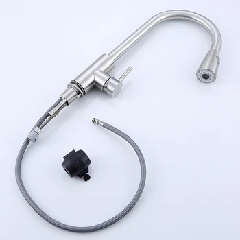 

Household 304 Stainless Steel Kitchen Sink Basin Faucet Single Hole Handle Pull Out Swivel Water Mixer Tap
