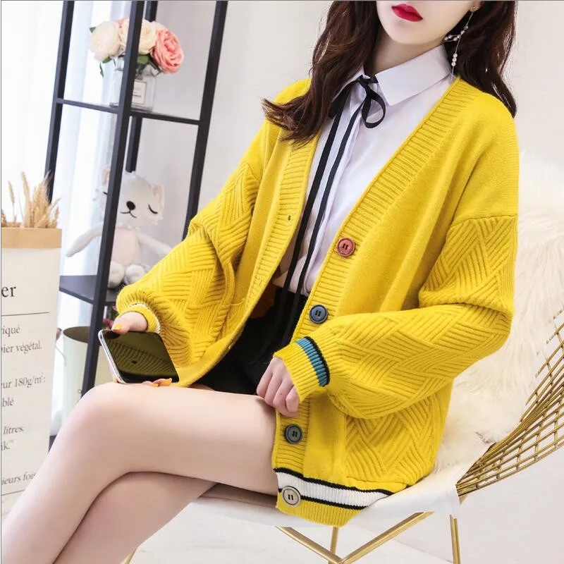 

2019 Women Cotton Striped Sweater Female Cardigans Full Sleeve Pockets Casual Loose Button Autumn Winter