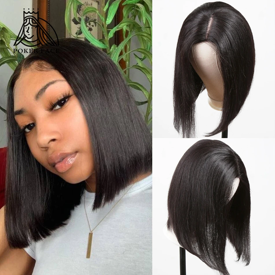 ポーカーフェイスストレートショートボブ人毛かつらブラジルのremy 2 6中央部分のレースのかつら事前摘み取ら黒人女性のためのベビーヘアーで 人毛レースウィッグ Aliexpress