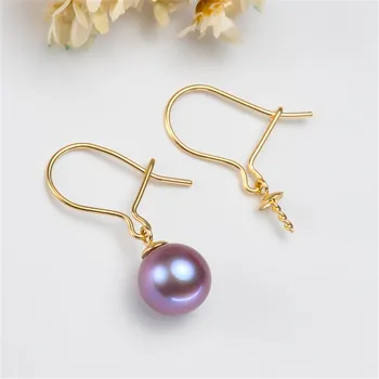 

G18K Gold Earring Hooks with Eyepin Bead Caps, Yellow Karat Gold Solid 18ct oro French Earwire Dangle Pearl Earrings