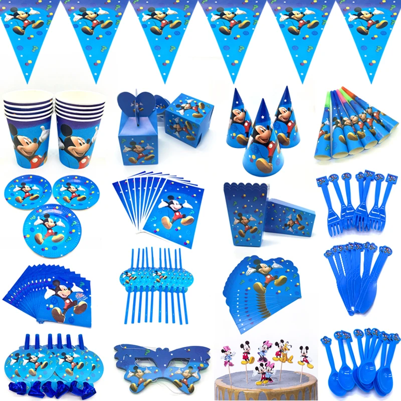 Mickey Mouse birthday party supplies paper cup plates table cloth gift bags baby shower foil balloons Decor | Дом и сад