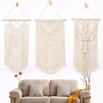 

Bohemian Macrame Wall Hanging Tapestry Cotton Rope Tassel Handmade Woven Nordic Geometric Tapestry Background Wall Decoration