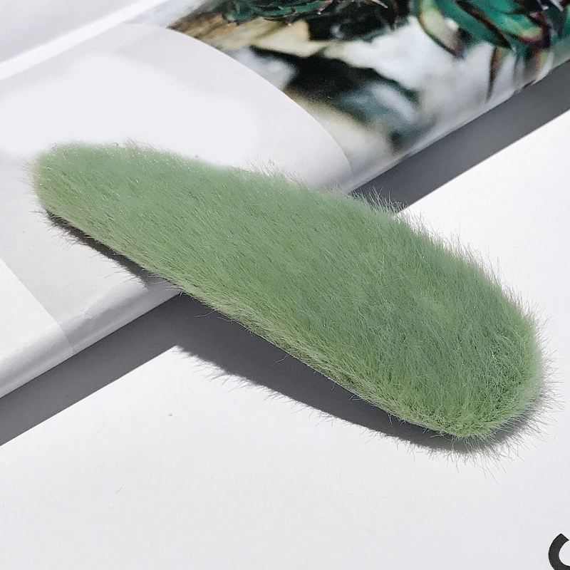 29-Green 1 шт. искусственный мех капли квадратные заколки для волос шпильки с плюшевыми шариками осень зима мягкие однотонные заколки аксессуары для волос Зажимы для челки - Цвет: 29-Green