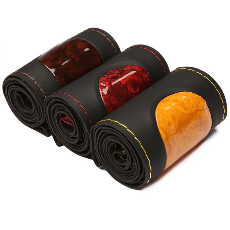 

Microfiber Leather DIY Car Steering Wheel Cover Embossed Hand Braid Steering Wheel Cover Universal Car Accessories Interior 38cm