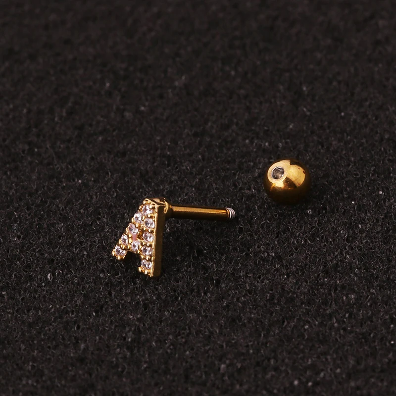 1 шт. 26 Английских Букв хрящевая спираль Tragus серьги гвоздики ухо ногтей аксессуары для украшения тела подарки для женщин
