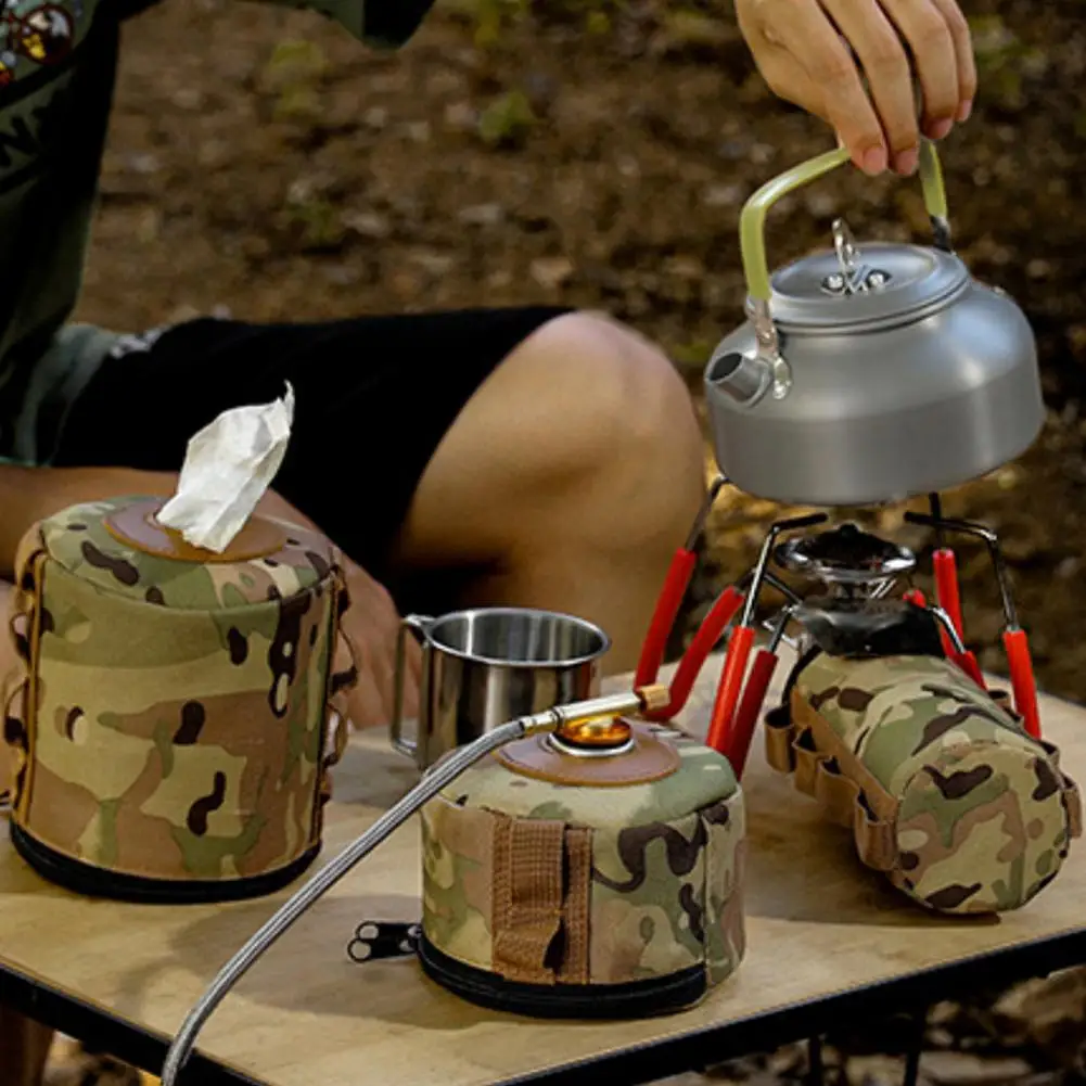 3 Size Ultralight Outdoor Camouflage Camping Gas Tank Protect Cover Air Bottle Protective Case Tool Camping Equipment
