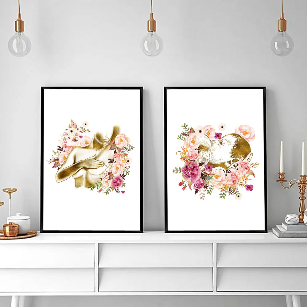 

Pregnancy Gift Poster Print Floral Baby and Mother Wall Art Abstract Painting on The Wall Nordic Style Home Decor Frame