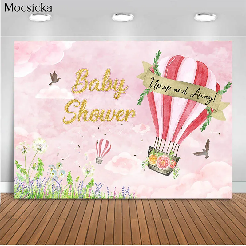 Mocsicka Birthday Party Background Pink Hot Air Balloon Photo Decoration Child Portrait Photography Banner | Электроника