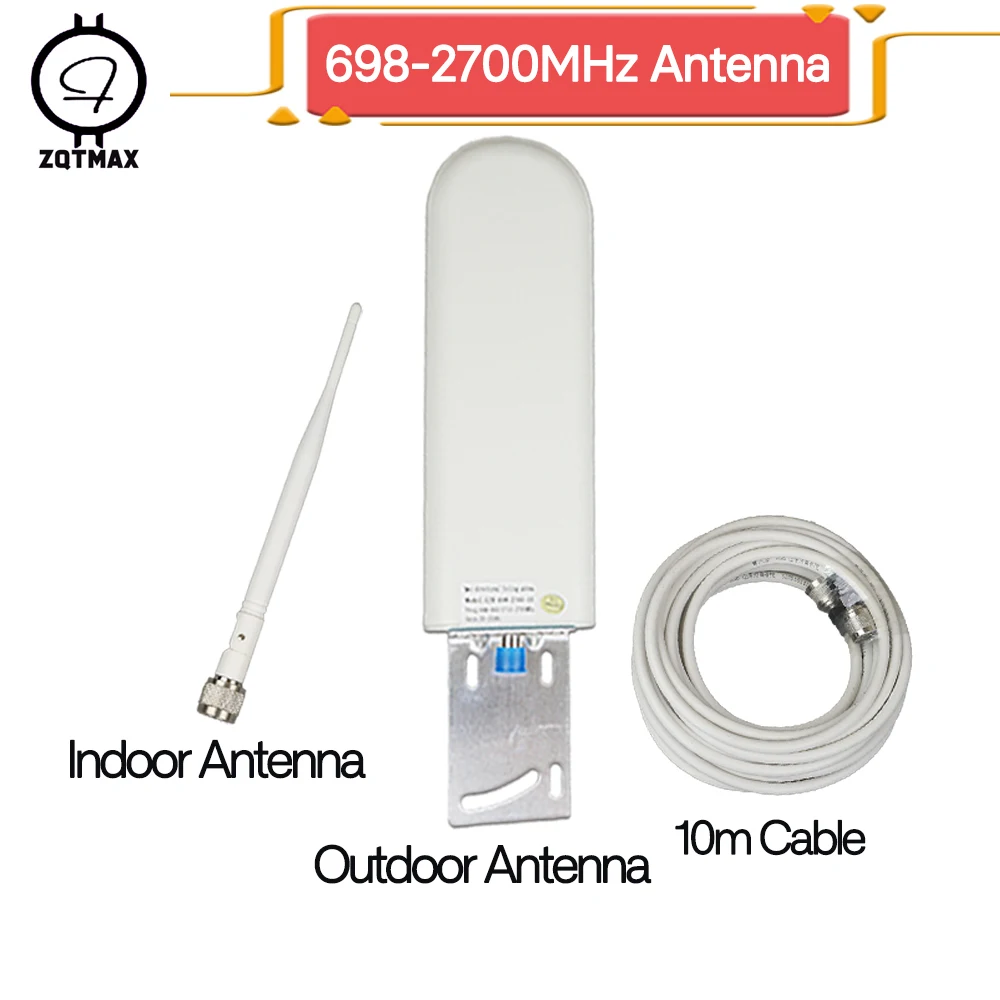 ZQTMAX сотового телефона для ретранслятор 900 1800 2100 2600 2g, 3g, 4g, gsm Репитер сигнала мобильного телефона антенна на открытом воздухе+ крытый и кабель