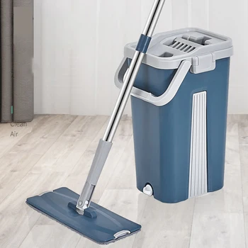 

2020 New Flat Mop Bucket Touchless Floor Wash Mop Self-wring Squeeze Double Side Household Cleaning Automatic Drying Mop Cleaner