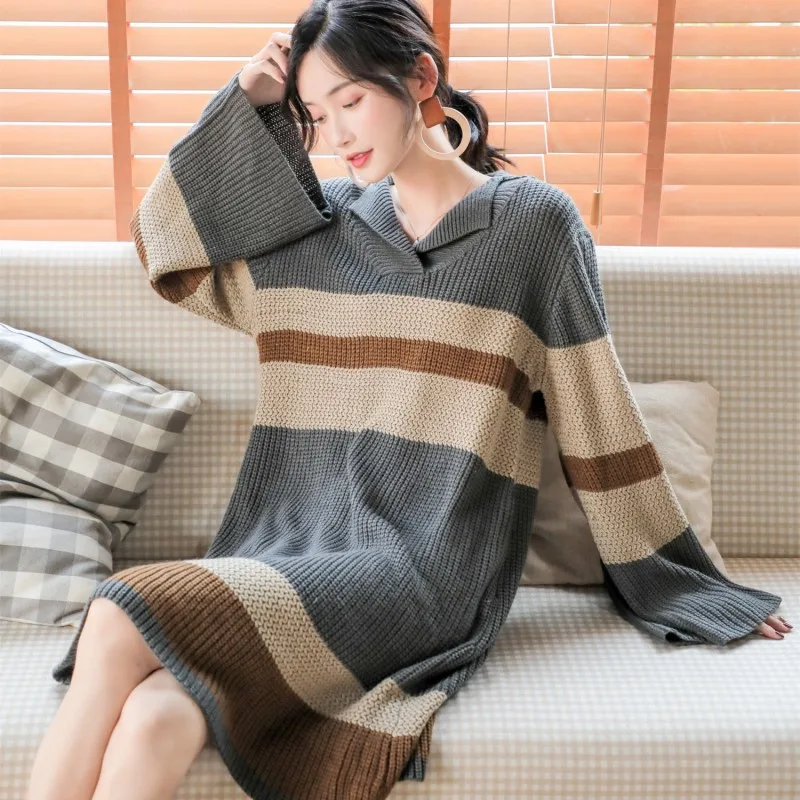 

Photo Shoot Mature Royal Sister French Retro Hong Kong Style Laziness-Style Sweater Full Body Dress Korean-style WOMEN'S Wear