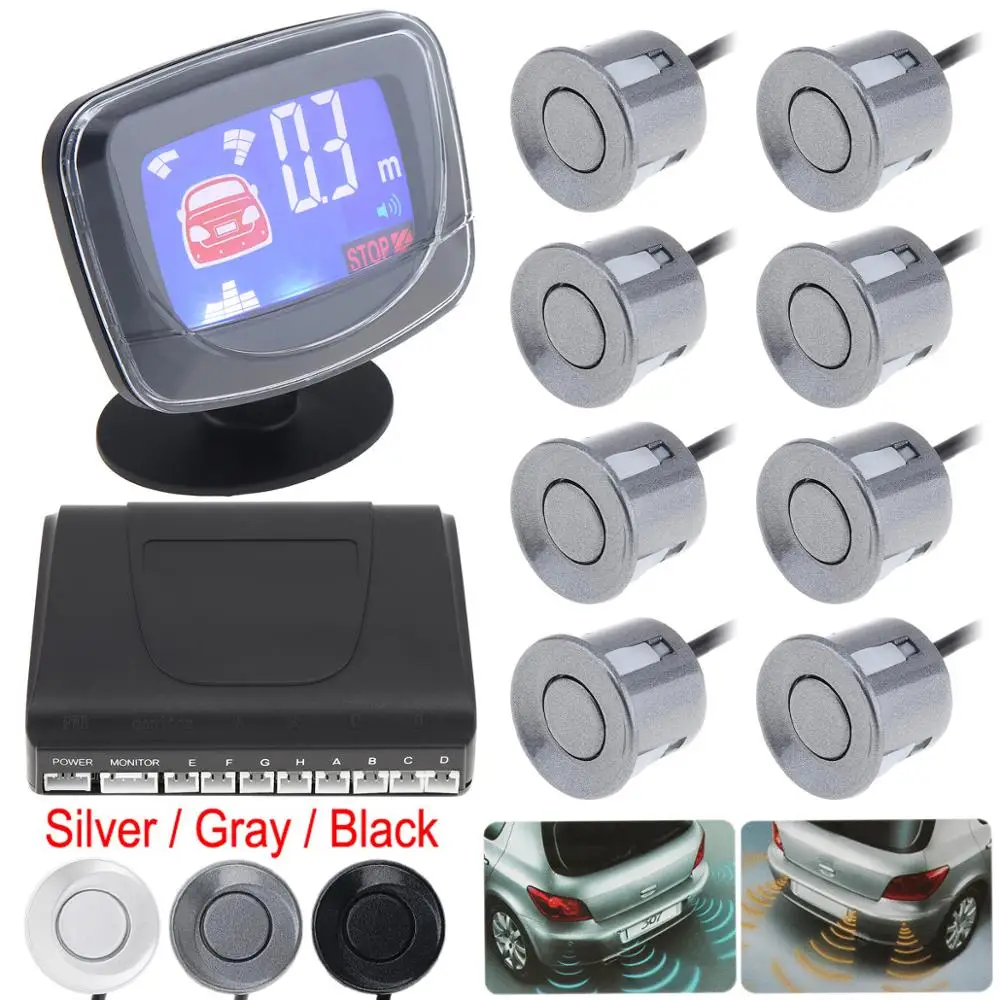 Baratos Pantalla de luz de fondo para Auto Parktronic, Sensor de aparcamiento LED, 8 sensores de marcha atrás, sistema Detector de Radar de estacionamiento para coche