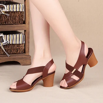 

Woman Peep Toe Sandals Female Comfortable Shoes Women Elastic Band High Heels Women's Thick Heels Ladie Footwear Plus Size 2020