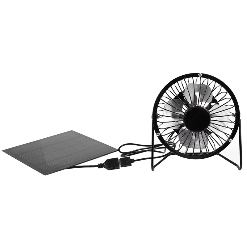 

High Quality 4 Inch Cooling Ventilation Fan USB Solar Powered Panel Iron Fan For Home Office Outdoor Traveling Fishing
