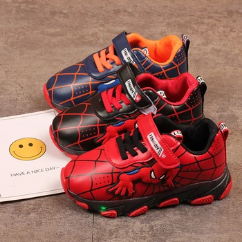 

2020 spring new LED light boy wild kids sneakers girls spiderman cartoon pattern running shoes sports shoes Sneakers
